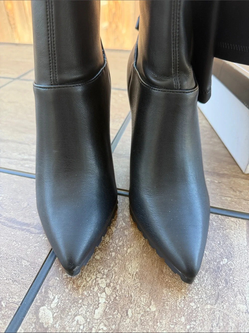 Qupid Black Over-The-Knee Pointed Toe Heeled Boots